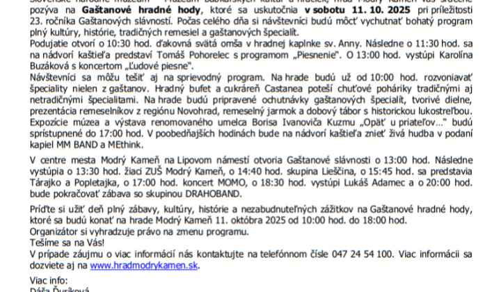 2. fotografia fotogalérie Aktuality / Gaštanové hradné hody na hrade Modrý Kameň - foto